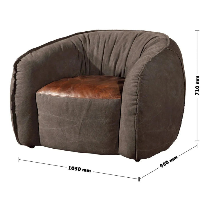 Vintage fabric and genuine leather 1 seater sofa bread size charts.