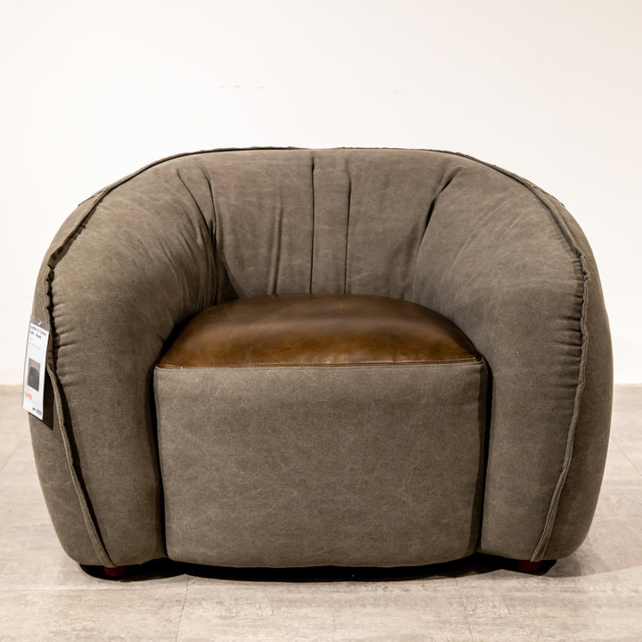 Vintage Fabric And Genuine Leather 1 Seater Sofa BREAD