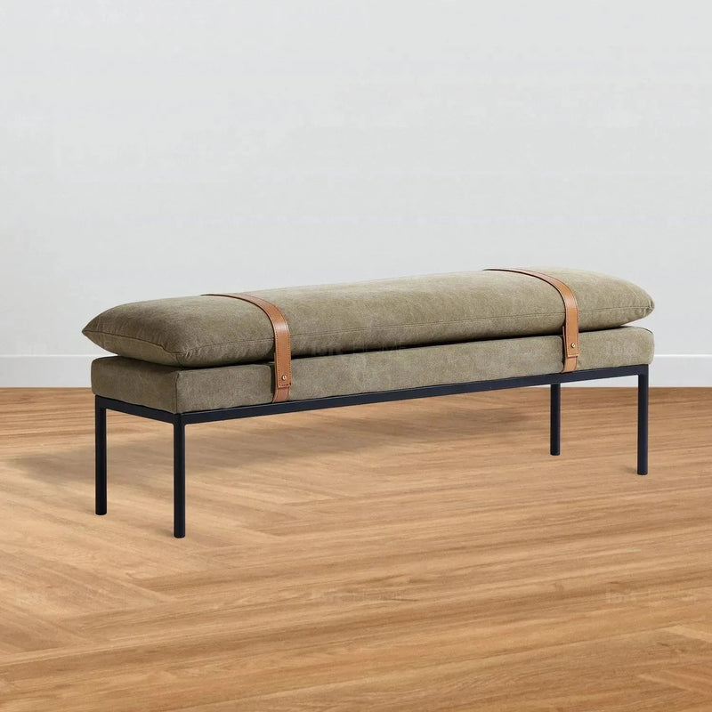 Vintage fabric bench hunter with context.