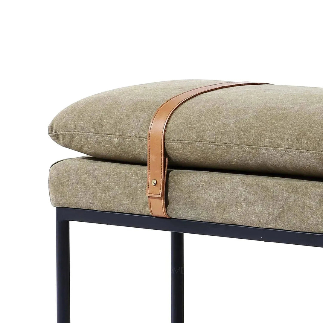 Vintage fabric bench hunter environmental situation.