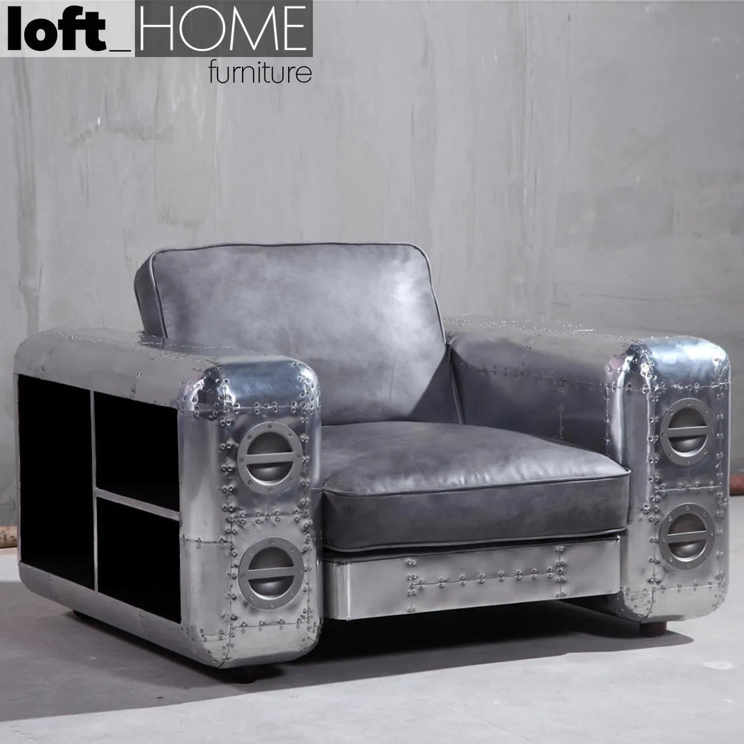 Industrial genuine leather 1 seater sofa aircraft primary product view.