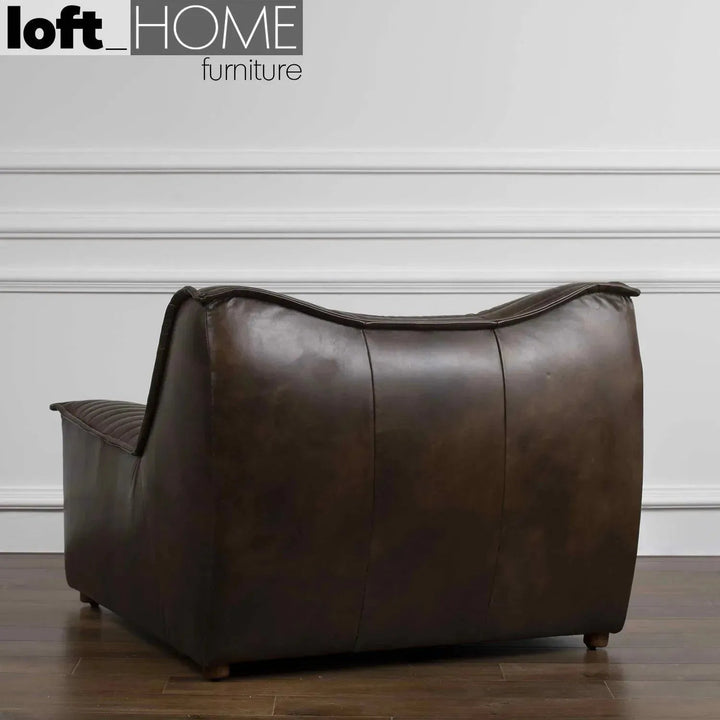 Vintage genuine leather 1 seater sofa airmaster in panoramic view.
