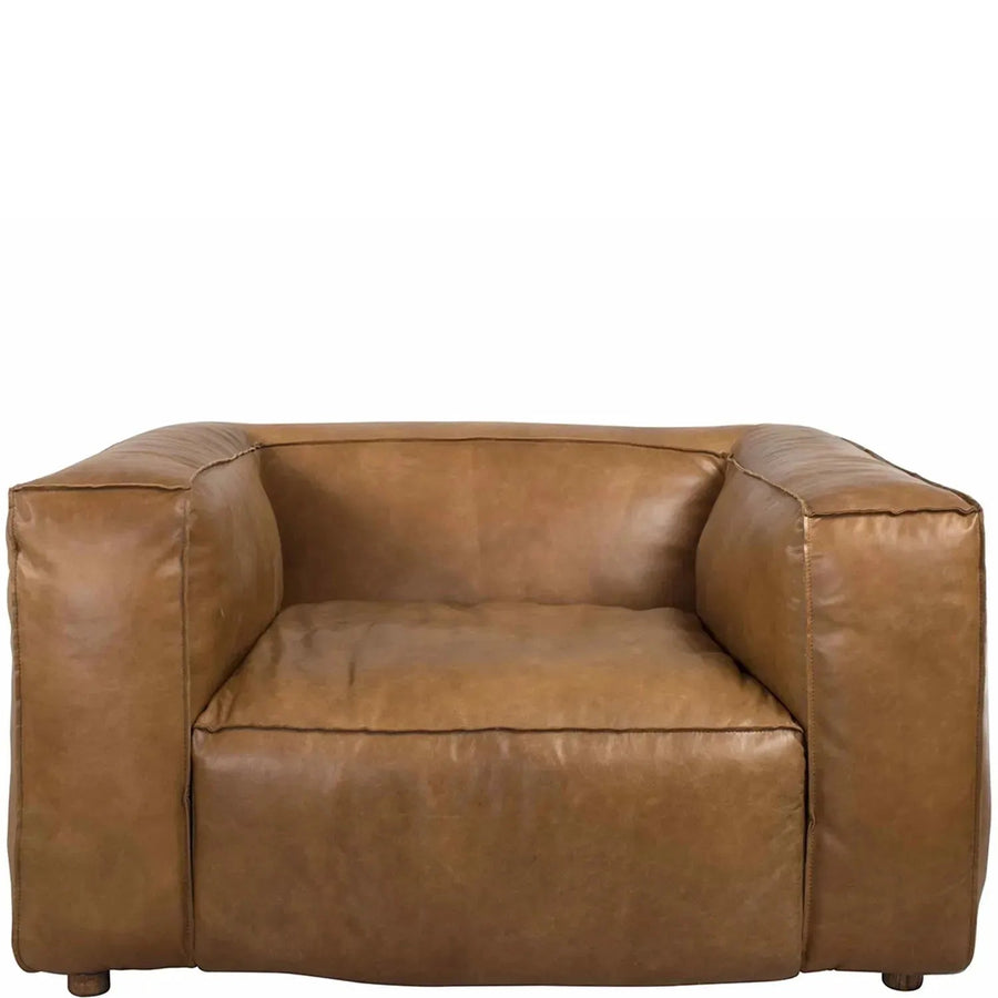 Vintage genuine leather 1 seater sofa antique master in white background.