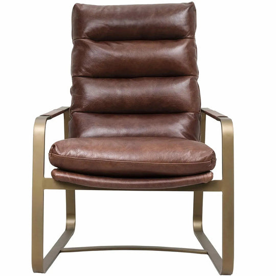 Vintage genuine leather 1 seater sofa bardo in white background.