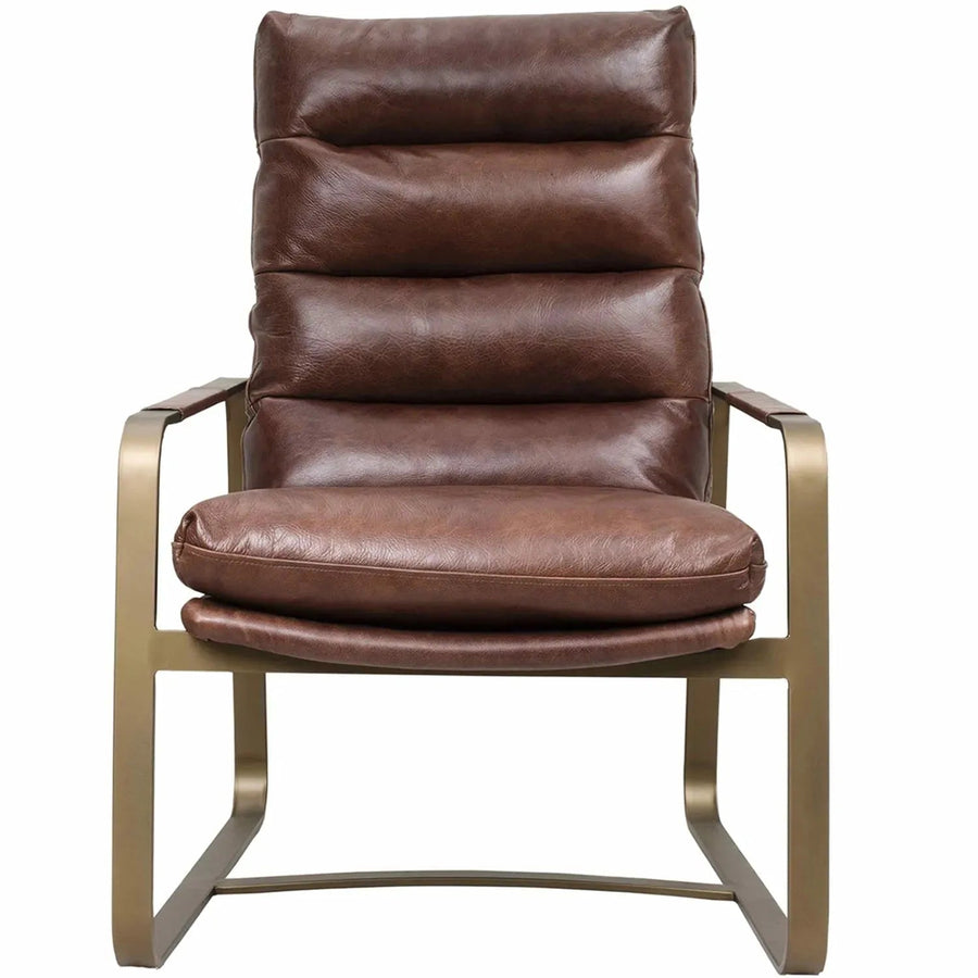 Vintage genuine leather 1 seater sofa bardo in white background.