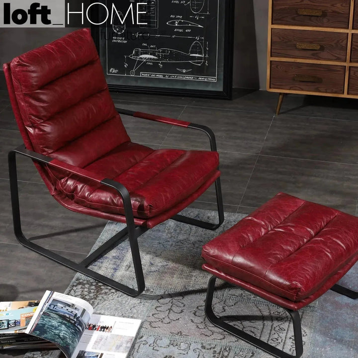 Vintage genuine leather 1 seater sofa bardo with context.