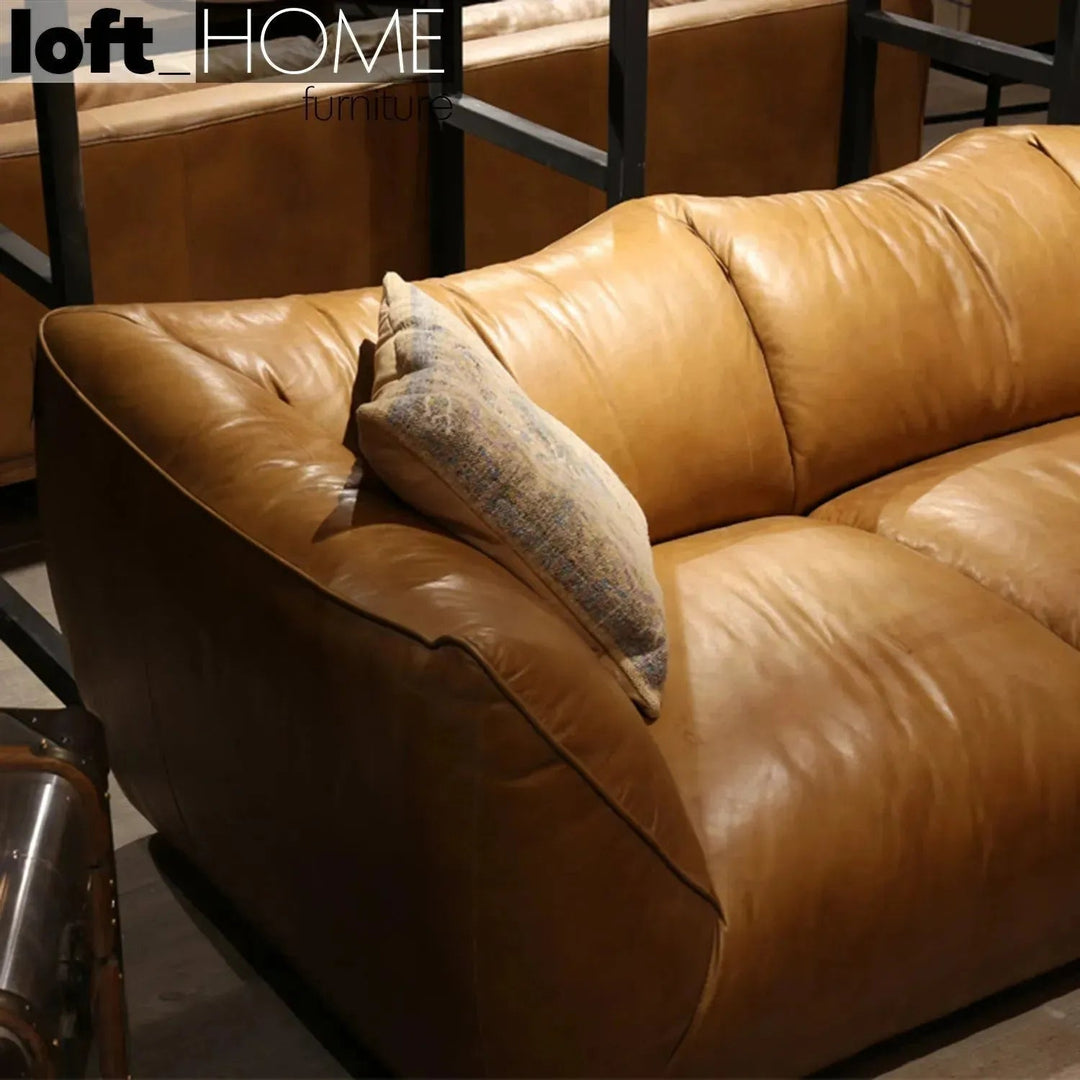 Vintage genuine leather 1 seater sofa beanbag in real life style.