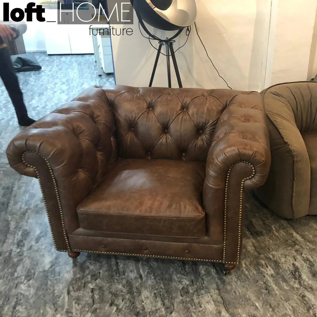 Vintage Genuine Leather 1 Seater Sofa CHESTERFIELD CLASSIC