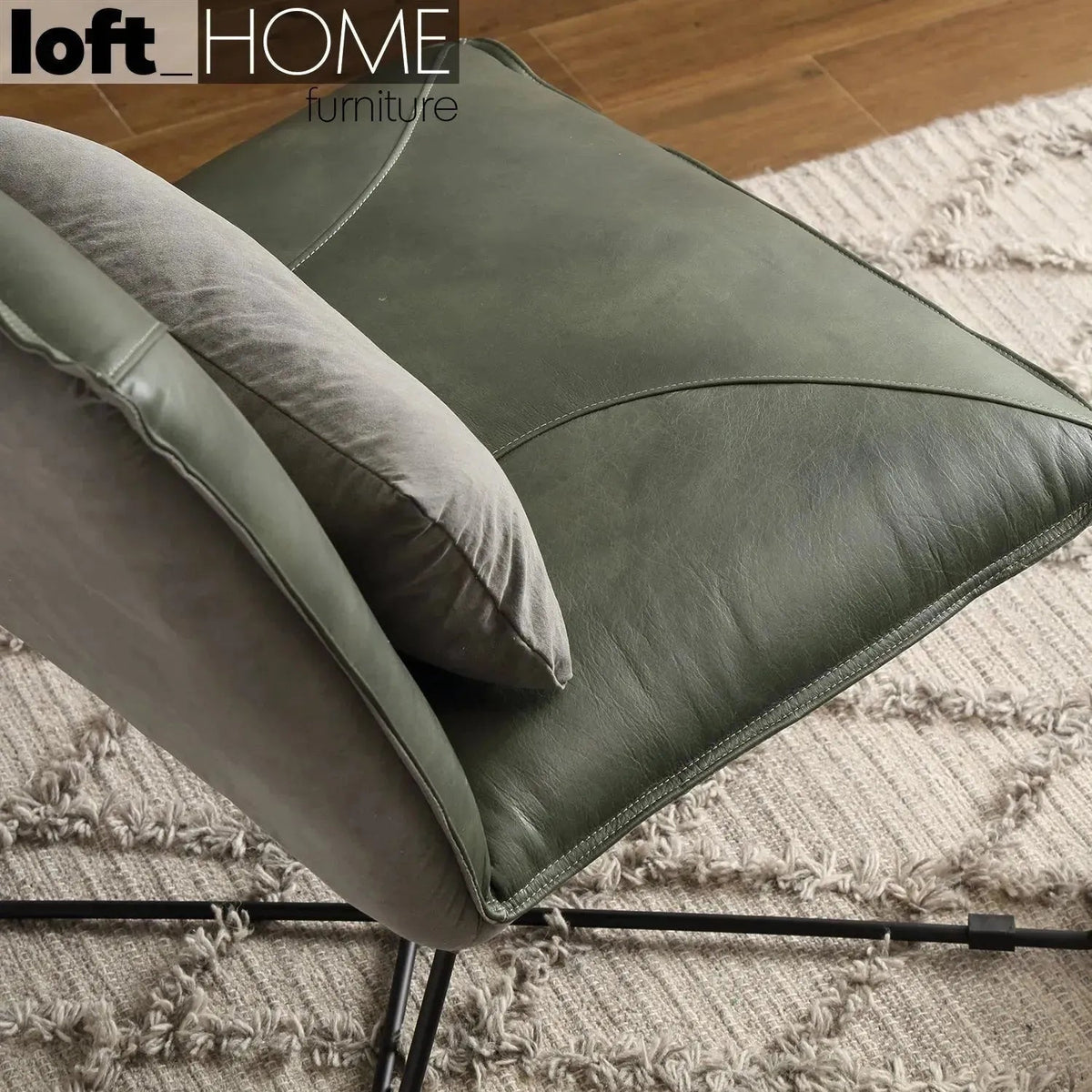 Industrial genuine leather 1 seater sofa franco in close up details.