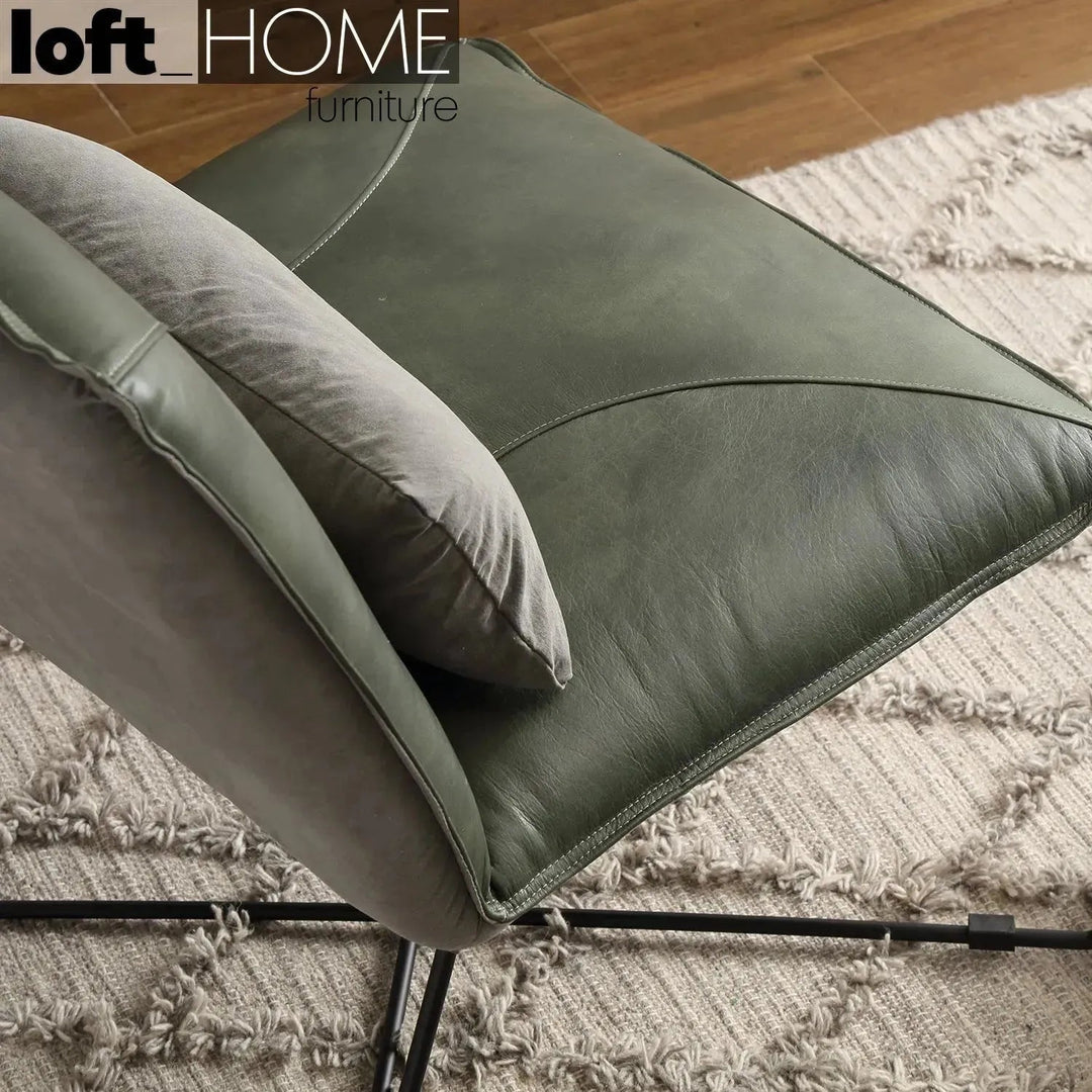 Industrial genuine leather 1 seater sofa franco in close up details.