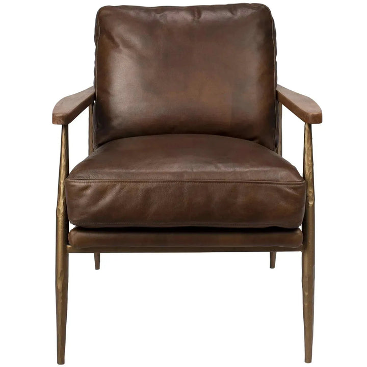 Vintage genuine leather 1 seater sofa hummer brass in white background.