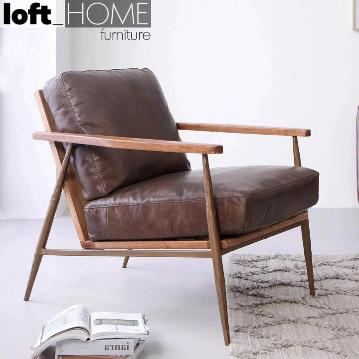 Vintage genuine leather 1 seater sofa hummer brass primary product view.