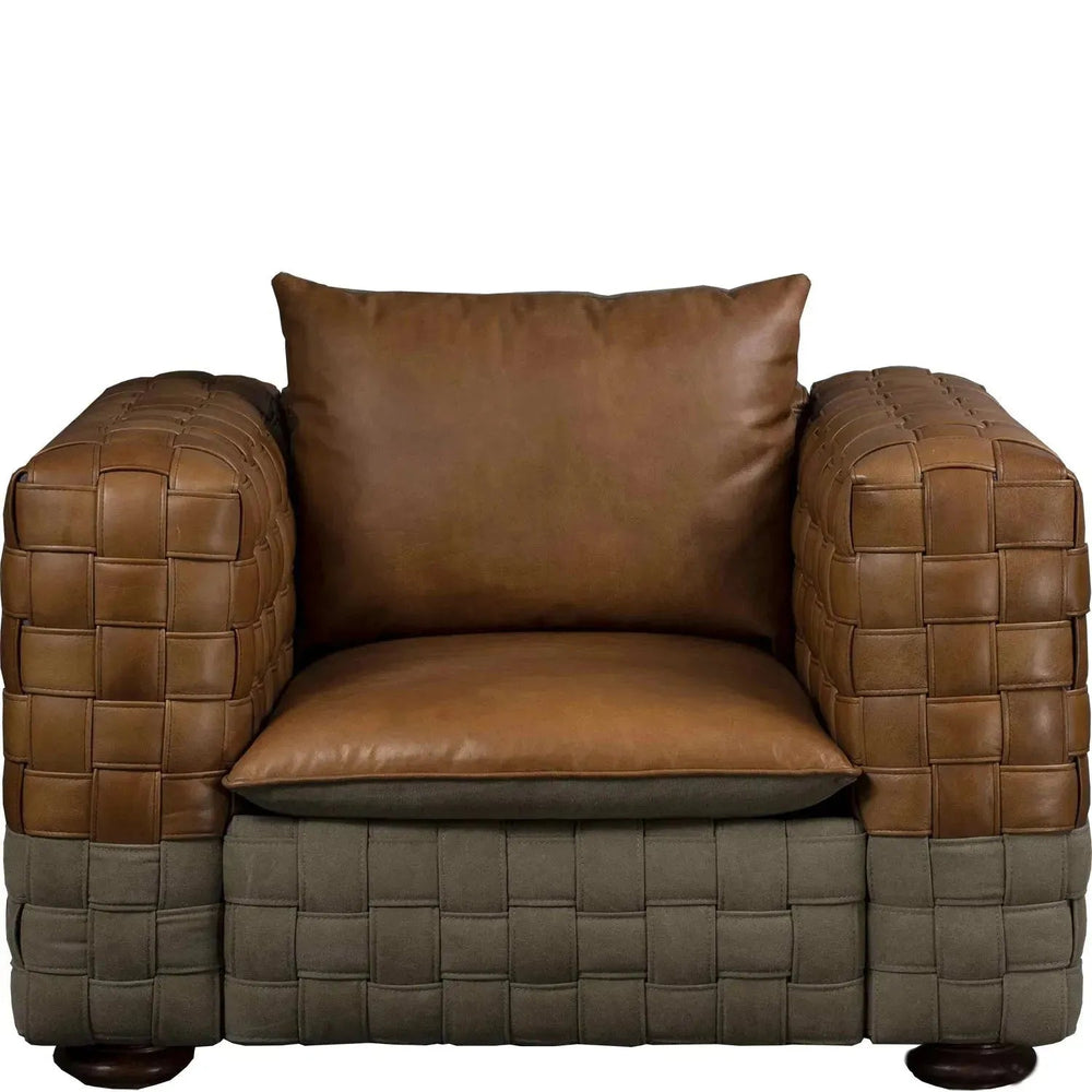 Vintage genuine leather 1 seater sofa martin in white background.
