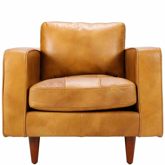 Vintage genuine leather 1 seater sofa olga in white background.