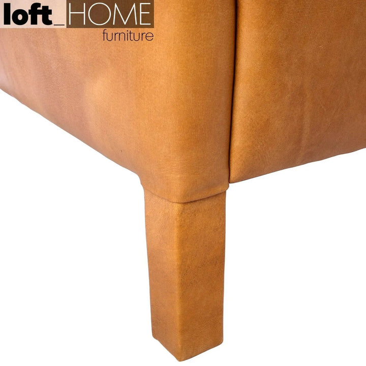 Vintage genuine leather 1 seater sofa reggio in close up details.