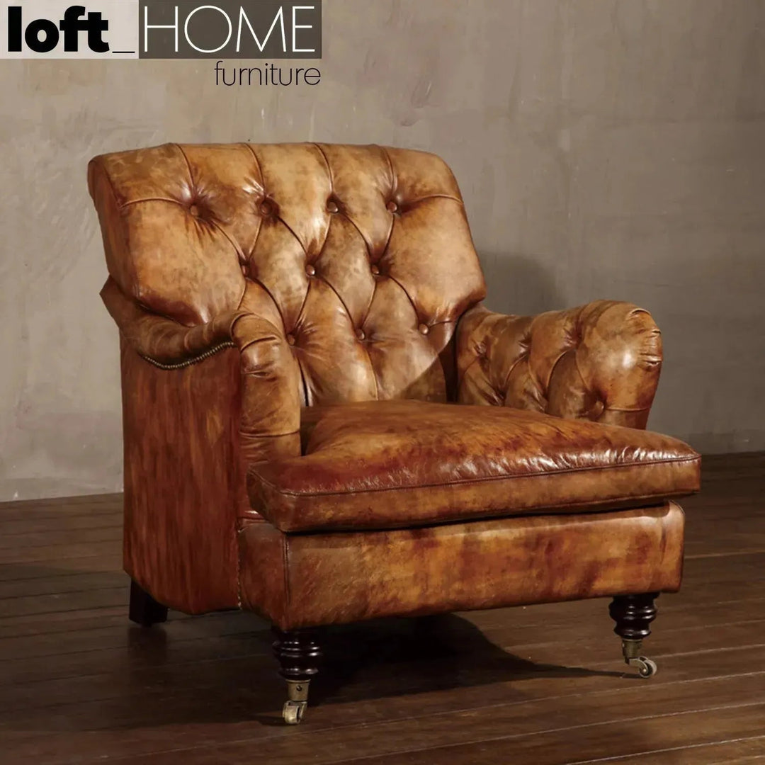 Vintage Genuine Leather 1 Seater Sofa RINO