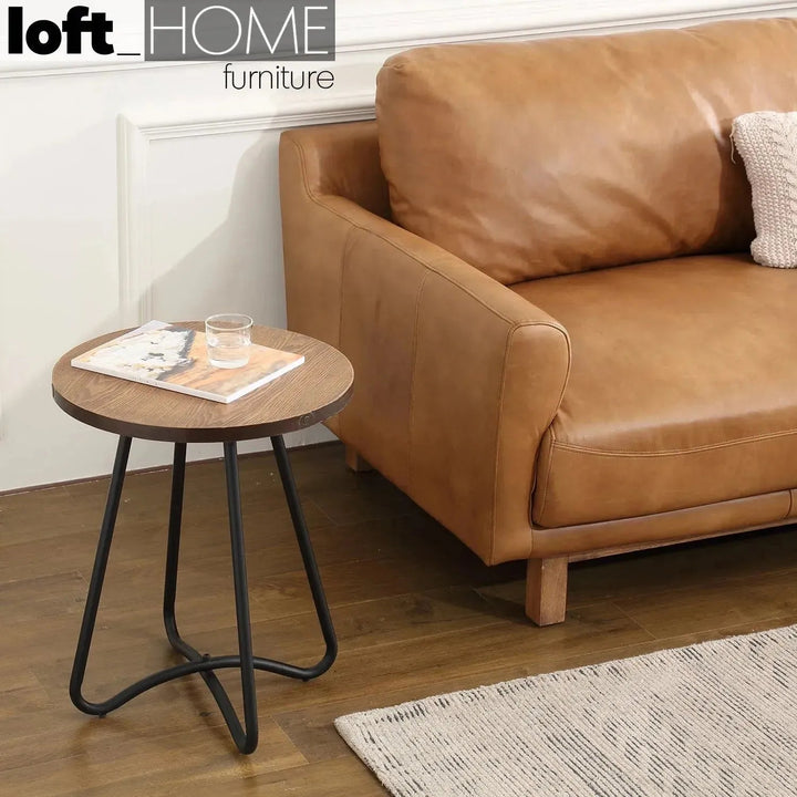 Vintage genuine leather 1 seater sofa rw and nut ter in close up details.