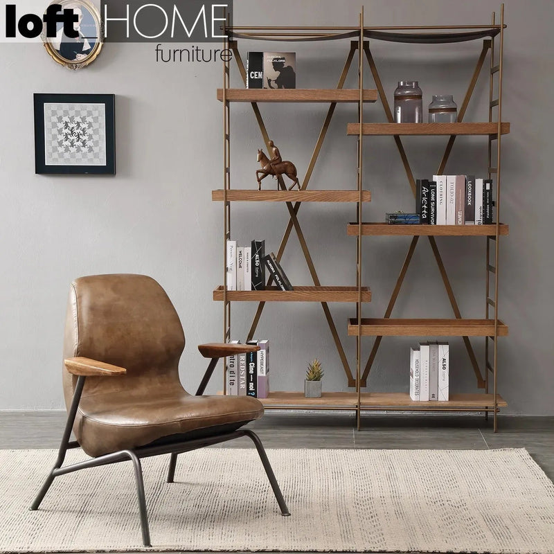 Industrial genuine leather 1 seater sofa sand master with context.