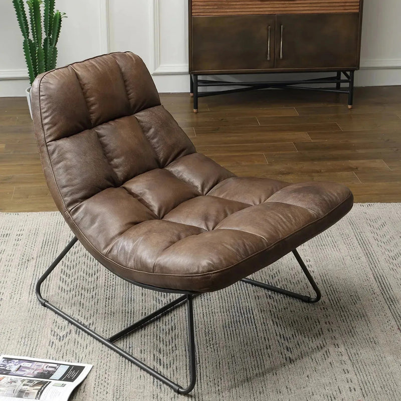 Vintage genuine leather 1 seater sofa sand in real life style.