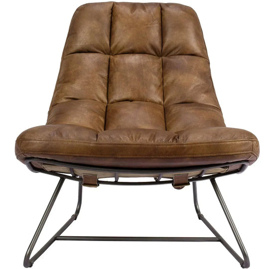 Vintage genuine leather 1 seater sofa sand in white background.