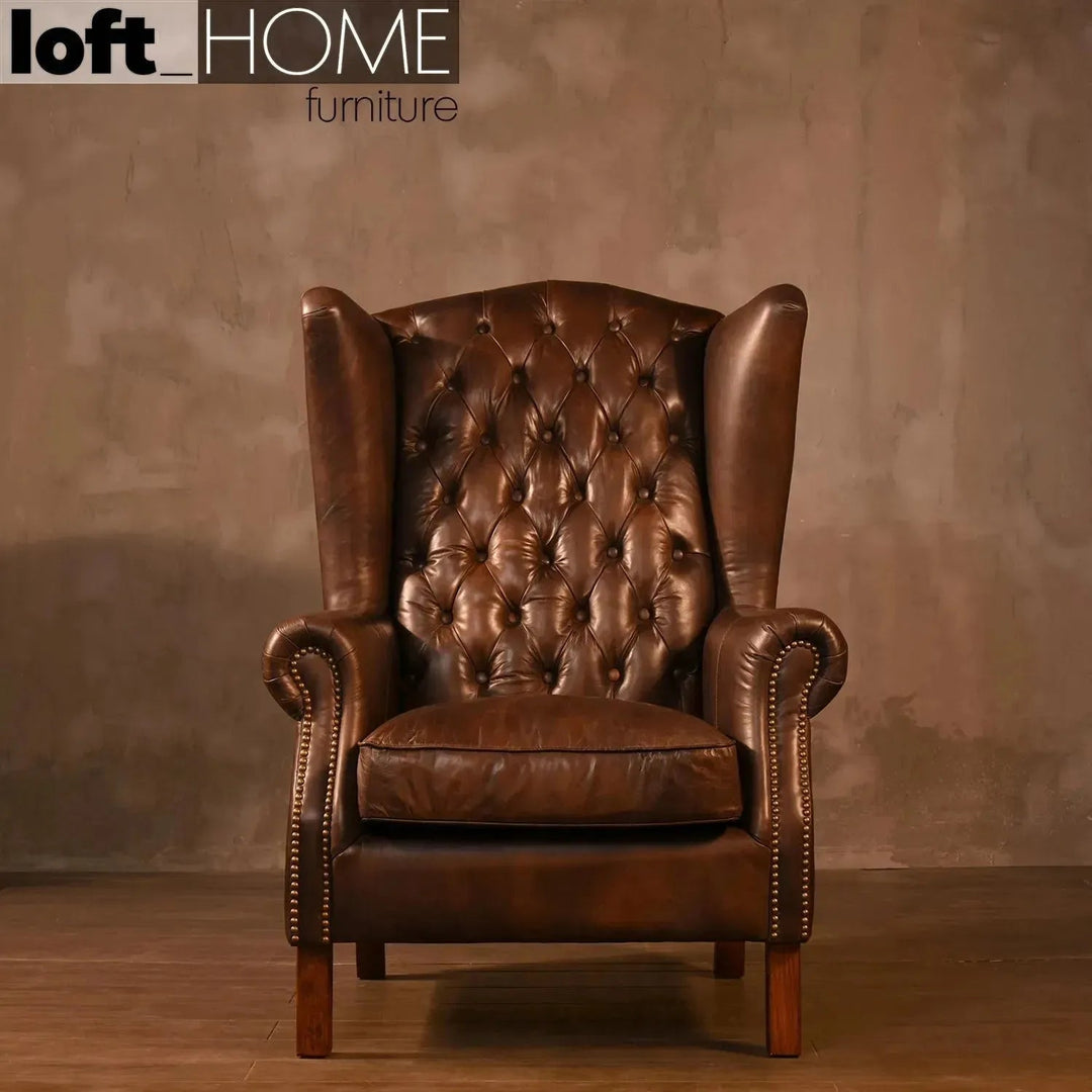 Vintage genuine leather 1 seater sofa wing l primary product view.