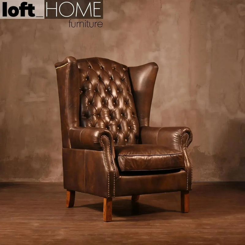 Vintage genuine leather 1 seater sofa wing l in real life style.