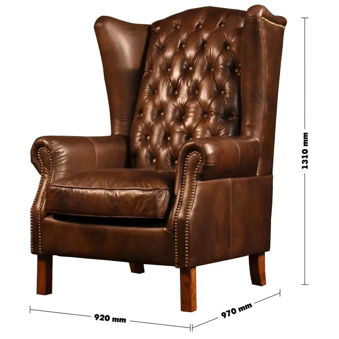 Vintage genuine leather 1 seater sofa wing l size charts.