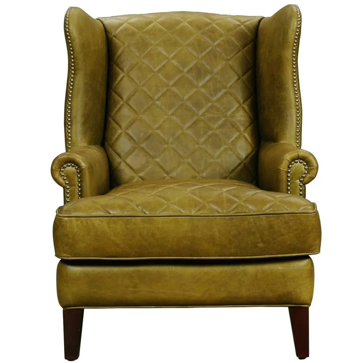 Vintage genuine leather 1 seater sofa wing s in details.