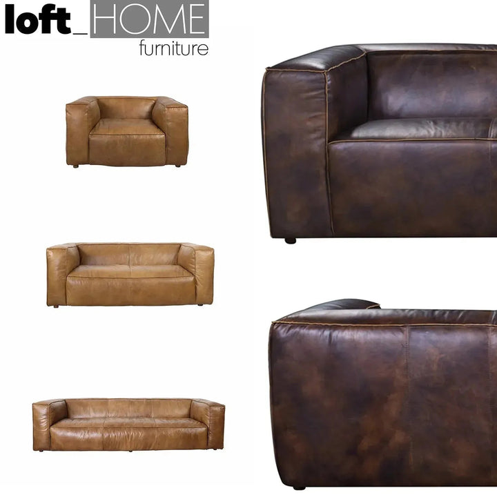 Vintage genuine leather 2 seater sofa antique master in details.