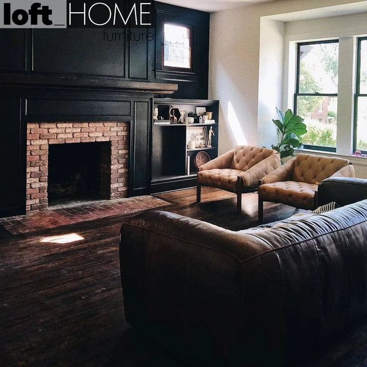 Vintage genuine leather 2 seater sofa antique master detail 1.