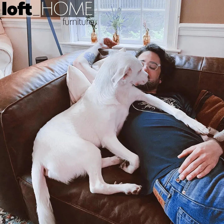 Vintage genuine leather 2 seater sofa antique master layered structure.