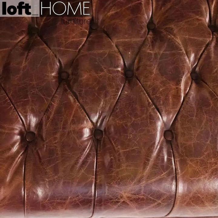 Vintage genuine leather 2 seater sofa chesterfield button environmental situation.