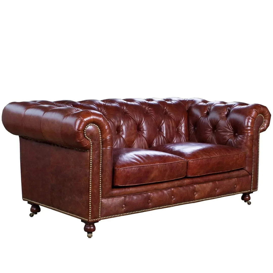 Vintage genuine leather 2 seater sofa chesterfield classic layered structure.
