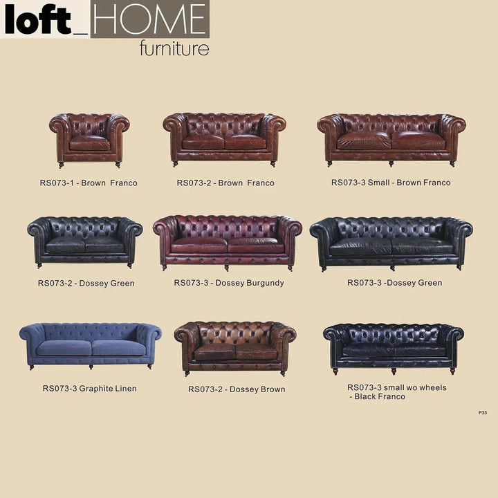 Vintage genuine leather 2 seater sofa chesterfield classic in real life style.