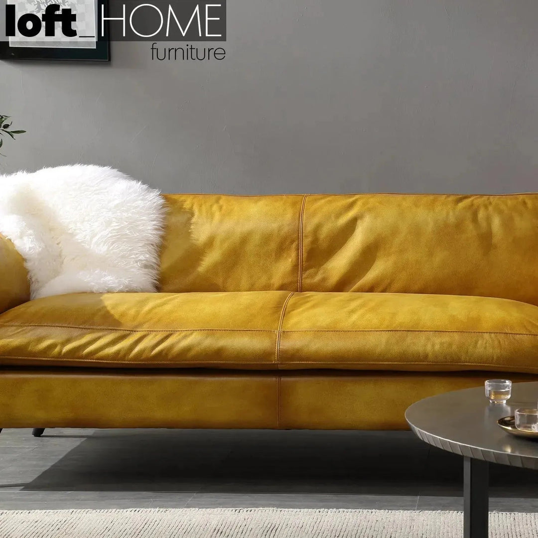 Vintage genuine leather 2 seater sofa magina with context.