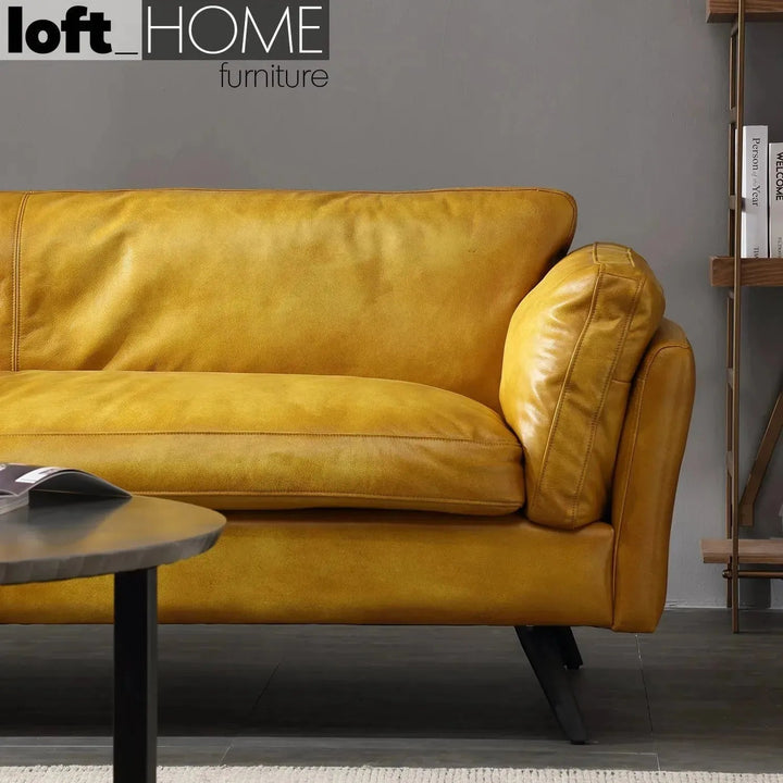 Vintage genuine leather 2 seater sofa magina in details.
