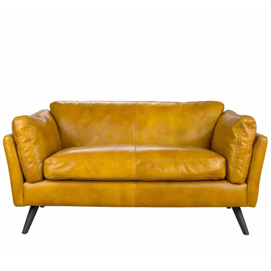 Vintage genuine leather 2 seater sofa magina in white background.