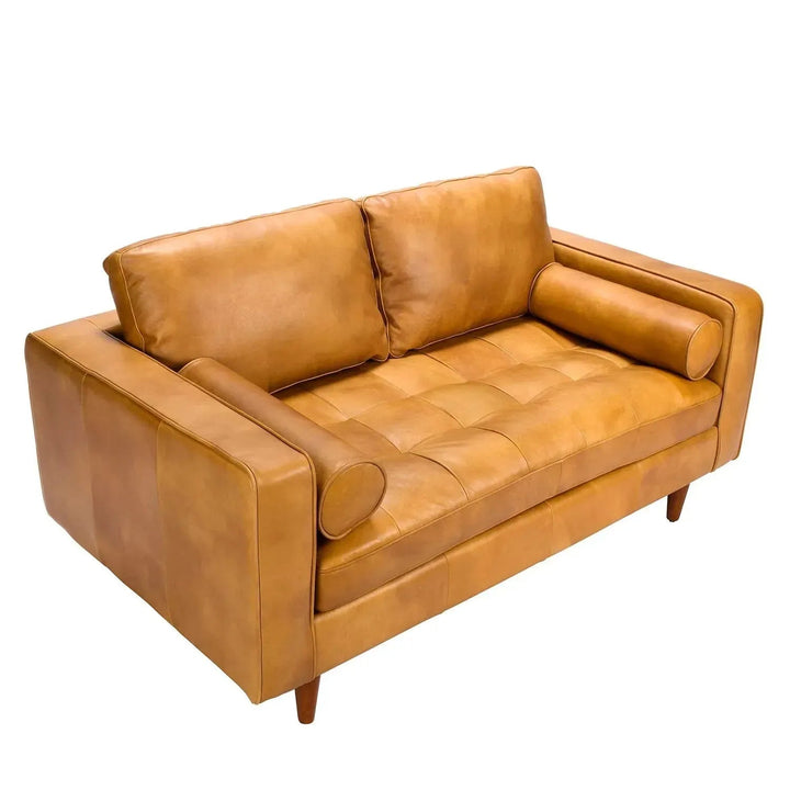 Vintage genuine leather 2 seater sofa olga with context.