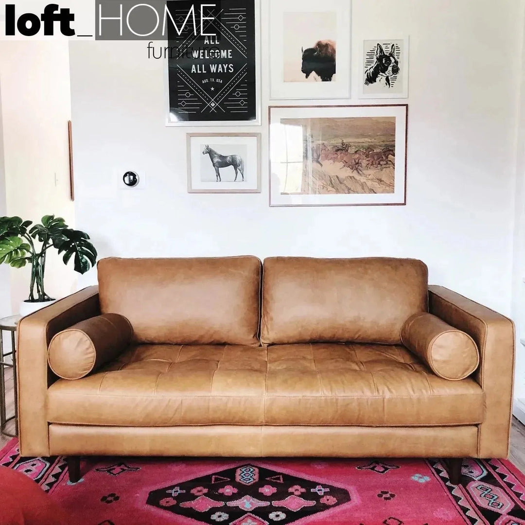 Vintage genuine leather 2 seater sofa olga detail 1.
