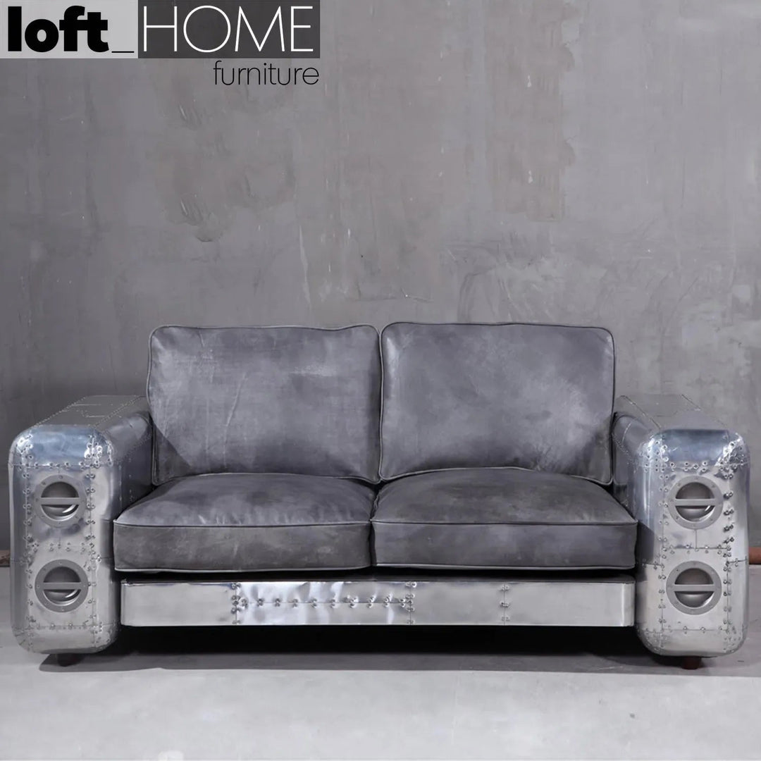 Industrial Genuine Leather 2 Seater Sofa SILVER AIRCRAFT