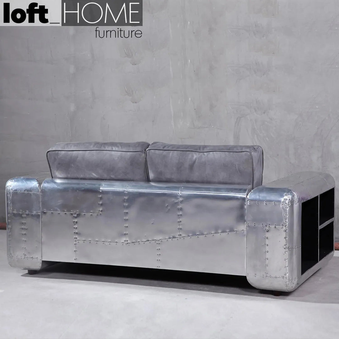 Industrial Genuine Leather 2 Seater Sofa SILVER AIRCRAFT
