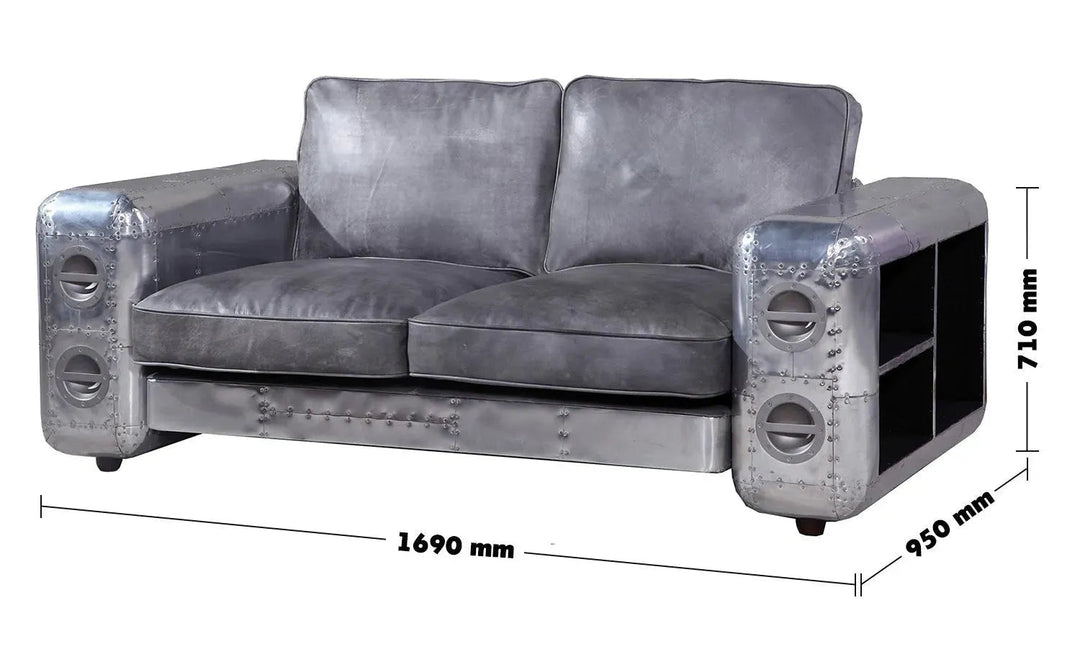 Industrial Genuine Leather 2 Seater Sofa SILVER AIRCRAFT