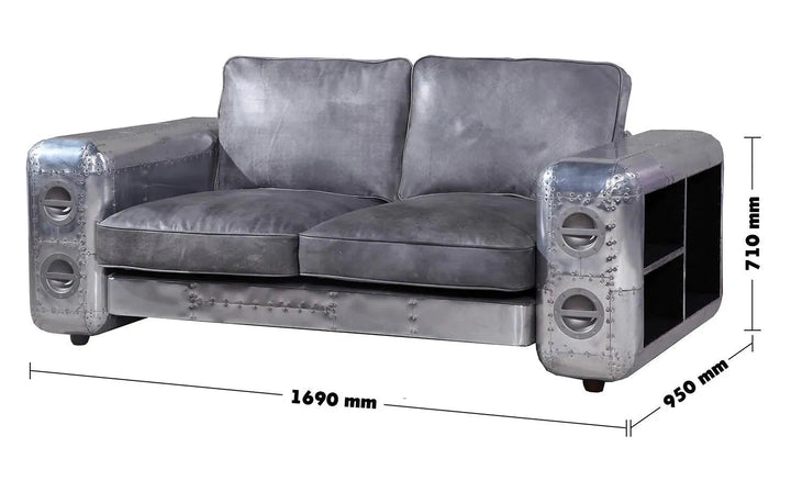 Industrial Genuine Leather 2 Seater Sofa SILVER AIRCRAFT