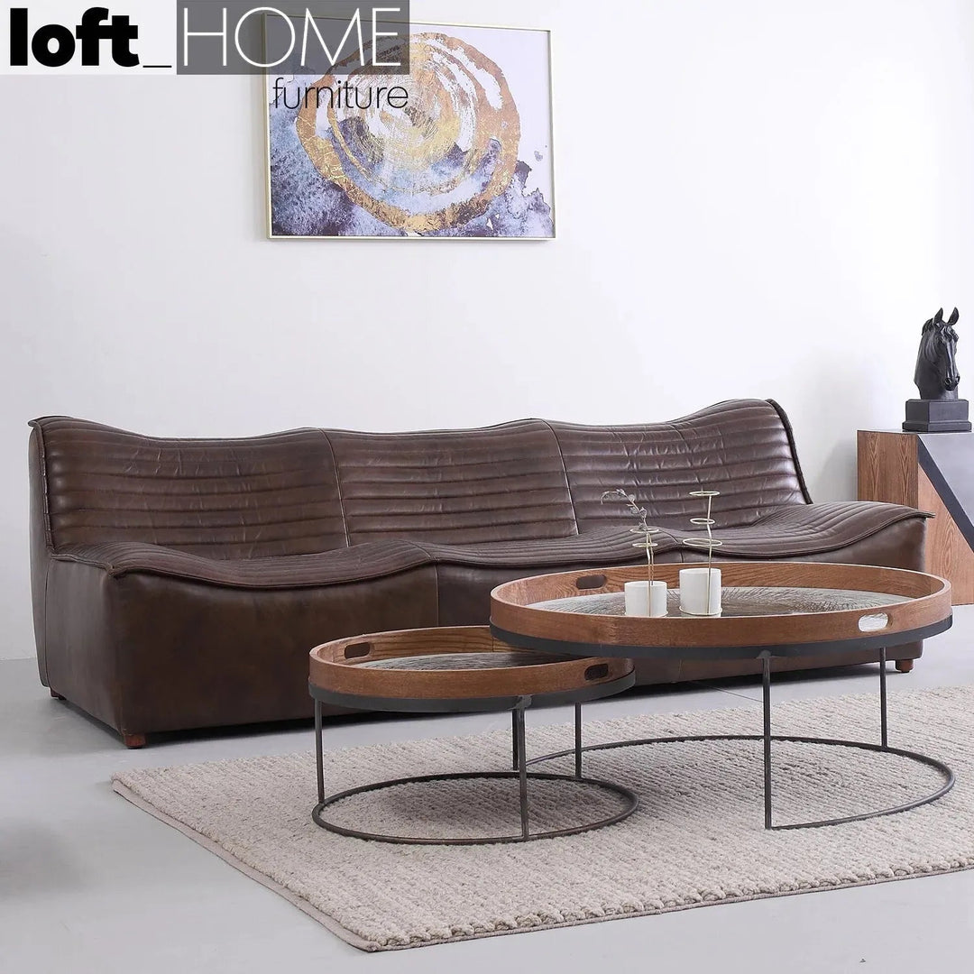 Vintage genuine leather 3 seater sofa airmaster in real life style.