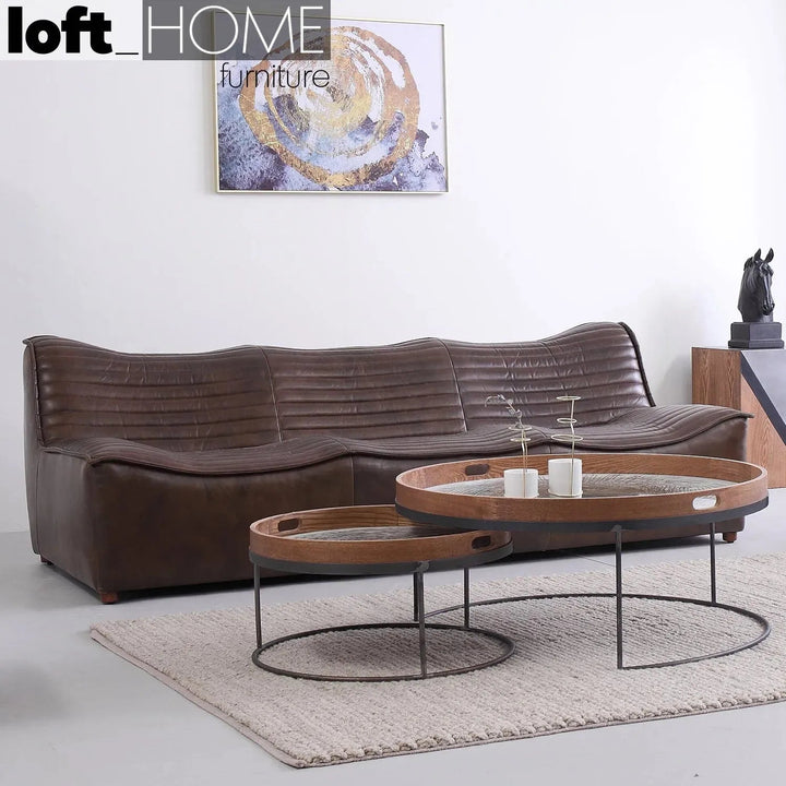 Vintage genuine leather 3 seater sofa airmaster in real life style.