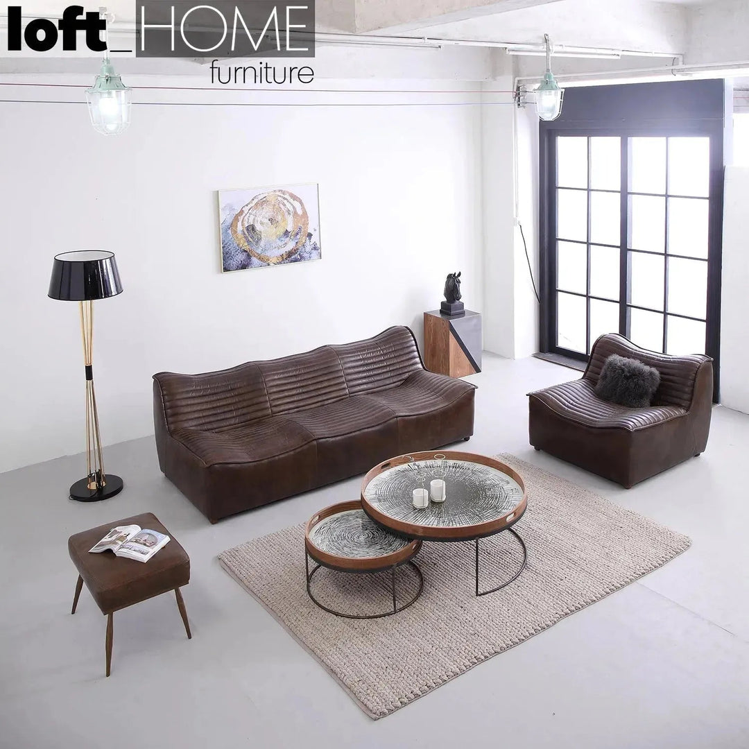 Vintage genuine leather 3 seater sofa airmaster in details.
