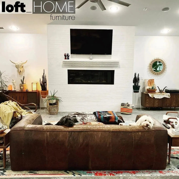 Vintage genuine leather 3 seater sofa antique master situational feels.