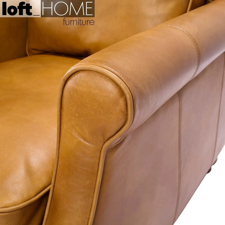 Vintage genuine leather 3 seater sofa barclay in details.