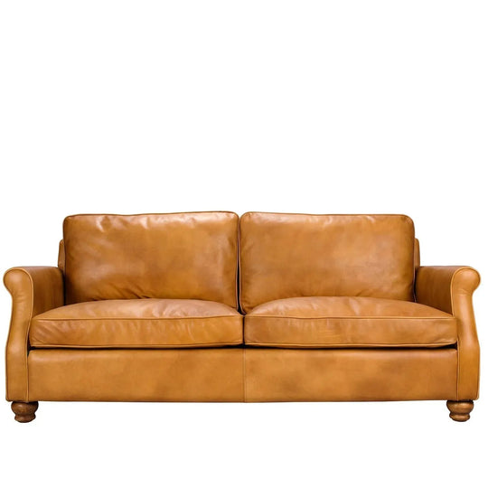 Vintage genuine leather 3 seater sofa barclay in white background.