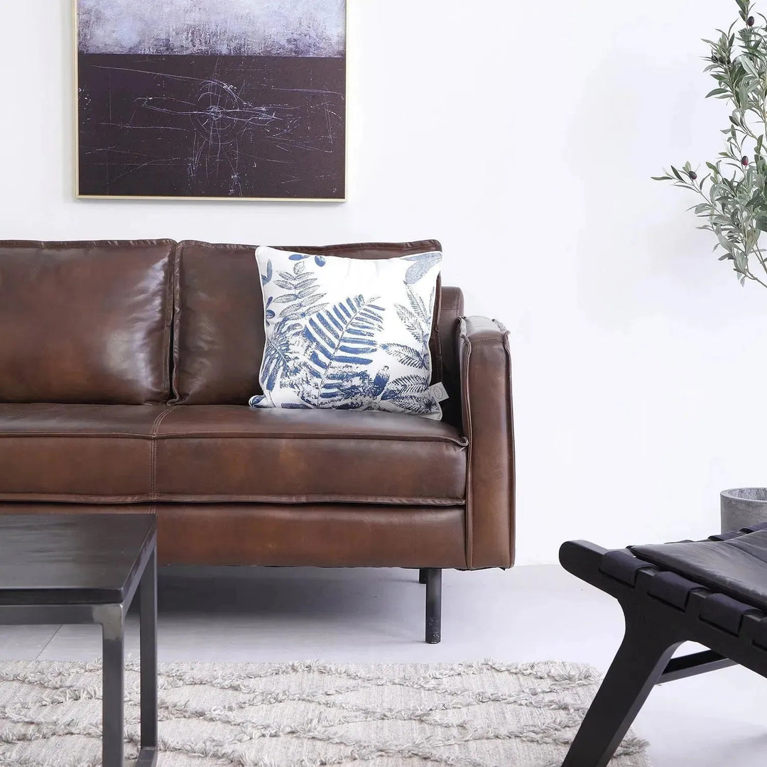 Vintage genuine leather 3 seater sofa belgian with context.
